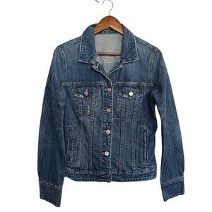 J. Crew Womens Y2K Blue Denim Pockets Lightly Distressed Jean Jacket Size Small